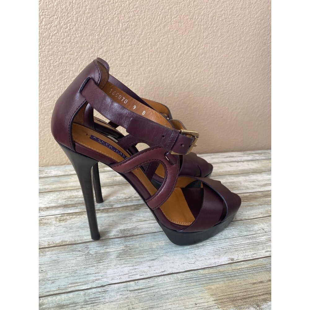 Ralph Lauren Collection Burgundy Leather Strappy Sandals Heels Made in Italy Sz9